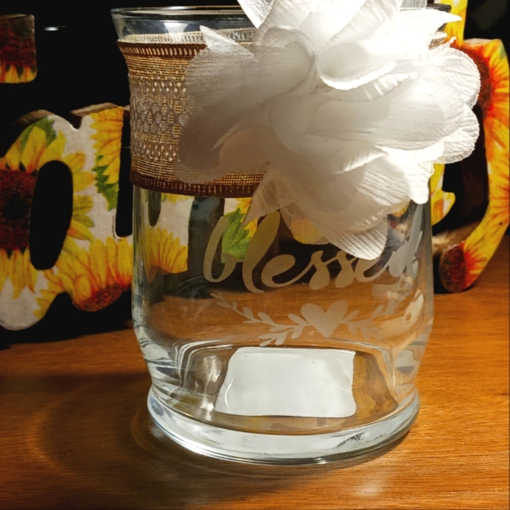 Hurricane Candle Holder with Etched Design